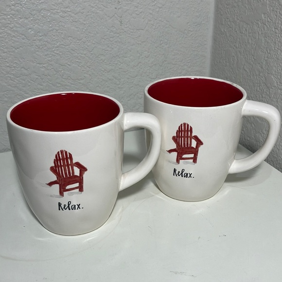 Relax Mug Rae Dunn Beach Chair Adirondack Red and Cream Set of Two - Picture 1 of 6